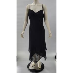 Vintage CDC Dress Womens 14 Black Sheer Asymmetrical Hem Whimsigoth Fairy Midi